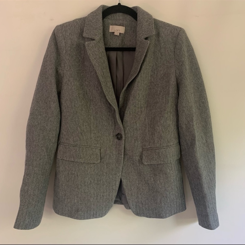 Ann Taylor Loft Grey Herringbone Single Button Women’s Blazer